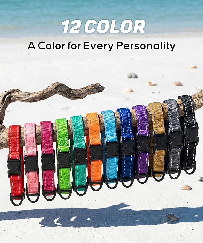 TagME Reflective Nylon Dog Collars, Adjustable Classic Pet Collar with Quick Release Buckle for Large Dogs, Red, 1.0" Width