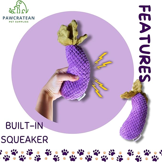 7" Squeaky Plush Toy for Puppies Small Dogs Self Etertainment Washable Soft Made [PET ONLY] (Eggplant)