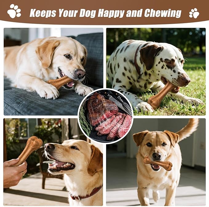 SCHITEC Dog Bone Chew Toys for Medium & Large Dogs, Beef Flavor Teething Toy, Durable Dog Toys for Aggressive Chewers, Teeth Cleaning, 5Pcs