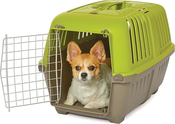 MidWest Homes for Pets Spree Travel Carrier – Hard-Sided Dog & Cat Carrier, Small Pet Travel Crate with Handle, Ventilated Design, Easy Assembly, 24-Inch, Green