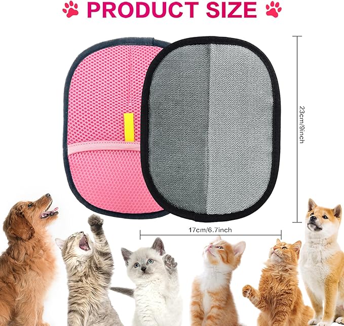 3pc Pet Hair Removal Gloves, Reusable Cats & Dogs Pet Hair Removal Tool,Efficient Pet Hair Removal Electrostatic Gloves is Suitable for Clothes, Sofas, Beds and Carpets (Pink)