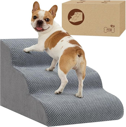 Dog Stairs for Small Dogs, 3-Step Dog Steps for Couch Sofa and Chairs, High-Density Foam Pet Steps Ramp with Removable Washable Cover for Older Injured Puppy Dogs and Cats, 13.78" H, Grey