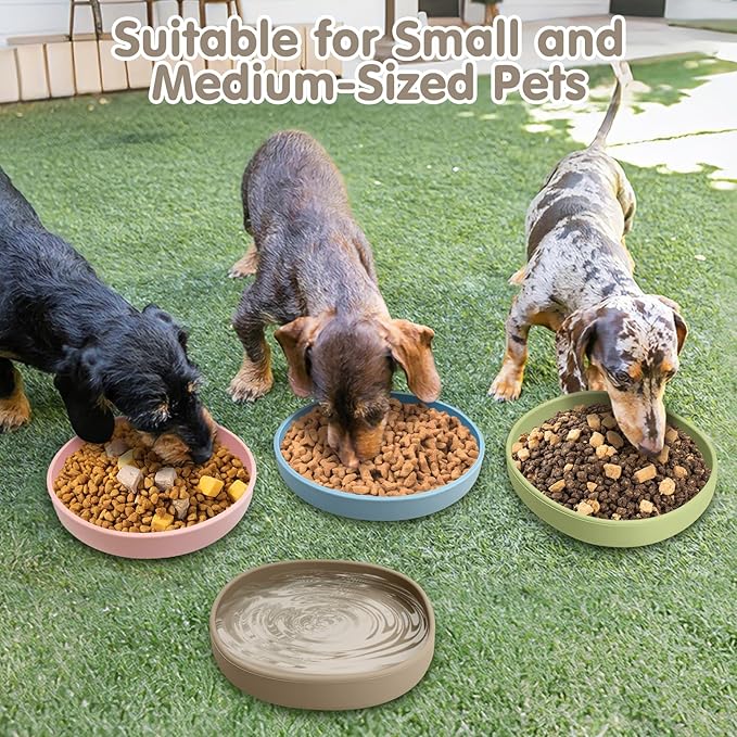 VCEPJH 2 Pack Silicone Dog Plates for Food Shallow Pet Bowl Flat Puppy Food Bowl Whisker Fatigue Cat Feeding Bowls Noiseless Dishes for Dry and Wet Food (Round Blue)