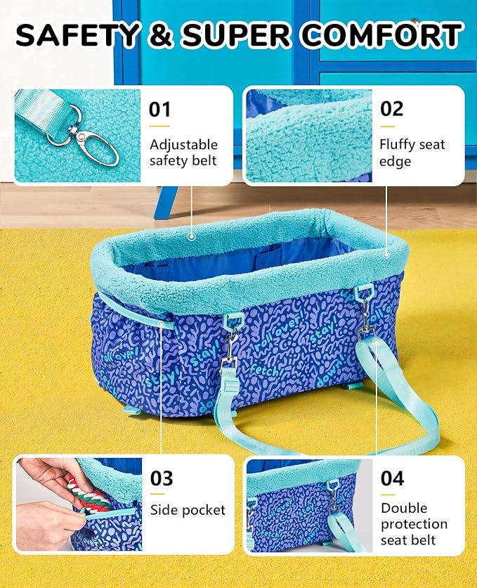 BurgeonNest Center Console Dog Car Seat for Small Dogs, Puppy Cat Car Seat Booster with Soft Cushion Safety Belt, Seats Safe & Cozy Metal Frame Armrest Dog Booster Pet Under 11 lbs (Word)