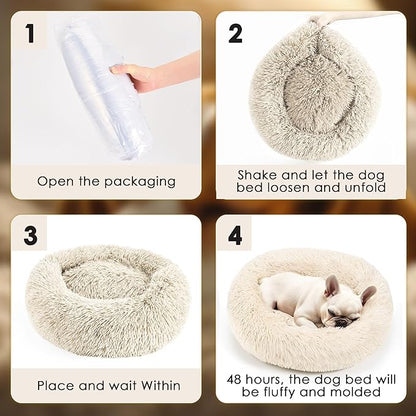 Dogs Bed for Small Dogs, Anti-Anxiety Washable Round Bed (Light Brown, 24.0" L x 24.0" W x 8.0" Th)