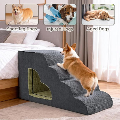 Dog Stairs for High Bed, Pet Stairs-6 Steps Up to 30" H High Bed with Tunnel 2 in 1 with Zippers Suitable, Non-Slip Balanced Indoor Pet Ramp for Dogs and Cats - Grey 6 Tiers