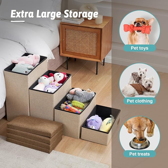 Dog Stairs with Storage, 4-Step Wider Sturdy Dog Steps for Small/Medium/Large Dogs and Older Cats, Folding Doggie Ramp for Bed/Couch/Car Hold Up to 180 lbs (22" H, Black)