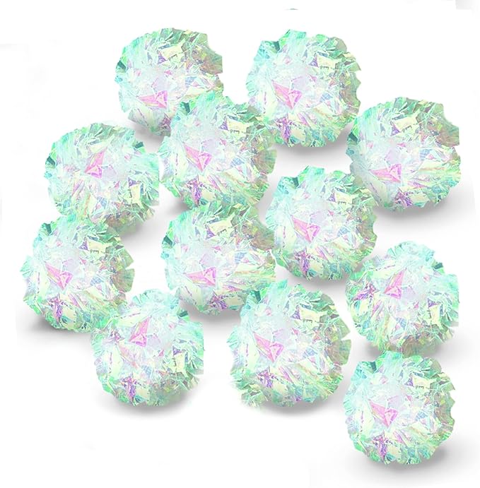 SunGrow Mylar Cat Crinkle Balls, 2", Shiny and Stress Buster Toy, Lightweight and Great for Use in Craft Projects, Toy Ball Suitable for Both Feline and Kids, Kitten Chew and Chase Balls for Exercise