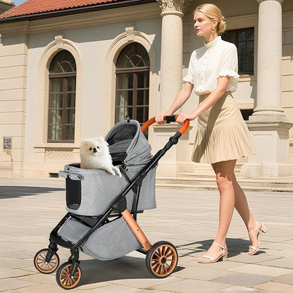 MAMIZO Foldable Dog Stroller for Medium Dogs Cats Up to 55 Lbs, Adjustable Height Handle, Pet Stroller with Aluminum and Carbon Steel Frame, Sun Shades, Storage Basket & Shock Absorbers, All-Terrain