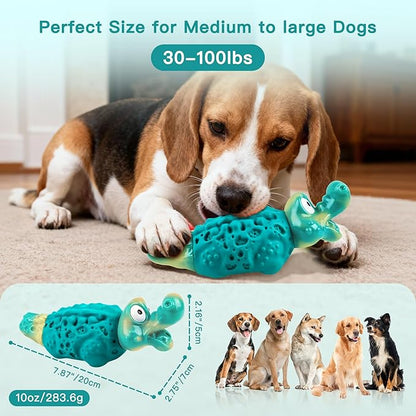 Dog Chew Toys for Aggressive Chewers, Tough Squeaky Dog Toy for Large Medium Dogs, Bacon Flavor Nylon & Natural Rubber, Dental Care Interactive Dog Toys to Reduce Boredom, Teal