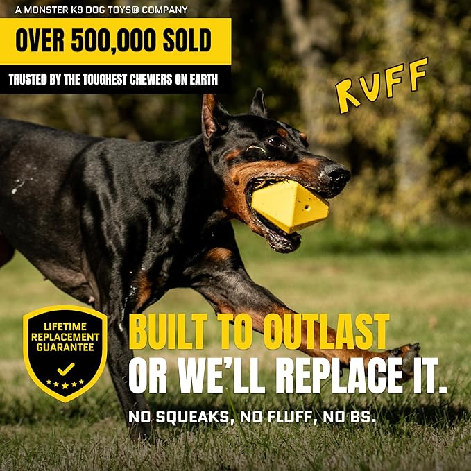 Virtually Indestructible Diamond Dog Toy - Lifetime Replacement - Tough, Durable Chew Toy for Aggressive Chewers - Safe Non-Toxic Natural Rubber - Chew, Tug, Fetch - Med/Large Breed - 5"x4"