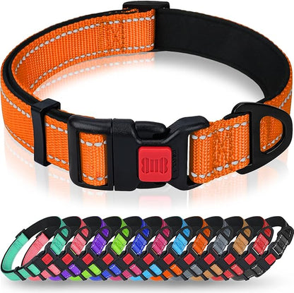 Taglory Reflective Dog Collar with Safety Locking Buckle, Soft Neoprene Padded Dog Collar for Small Dogs, Metal D-Ring, Adjustable Nylon Neck Strap for Daily Walking, Training & Running, Orange, S