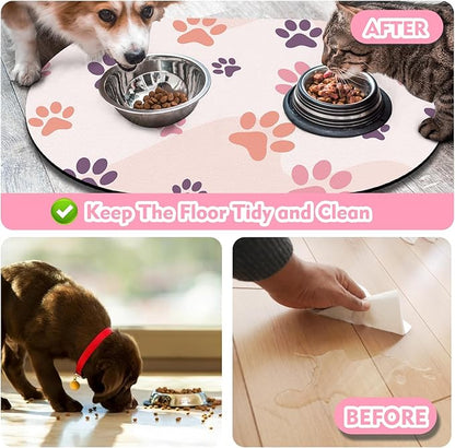 Cat Food Mat Small - 20''x12'' Absorbent Cat Feeding Mat, Pet Water Mats Protect Floor, No Stains Quick Dry Pet Placemats for Food and Water Bowl, Non-Slip Base Cats Bowl Mats for Messy Drinkers