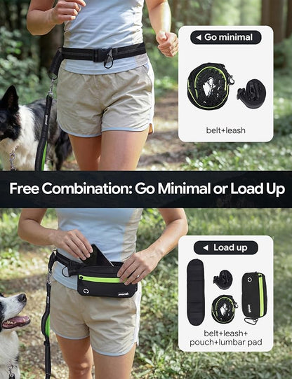 Hands Free Dog Leash, Running Waist Belt with Pouch Removable & Multifunctional| Shock Absorbing Bungee| Thickened Lumbar pad & Comfortable Dual Handles|Dog Walking, Training for 11-33lbs Puppy