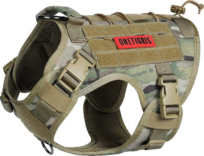 Tactical Dog Harness Vest with Handle, Military Dog Harness for Large Medium Dogs,No-Pull Service Dog Vest with Hook & Loop Panels,Adjustable Dog Vest Harness for Walking Hiking Training（Camo）