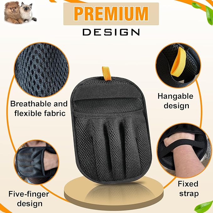 Pet Hair Removal Glove for Cats & Dogs, Upgraded Five-Finger Electrostatic Pet Hair Remover Glove, Reusable Tool for Couch, Carpet, Laundry & Car Seat