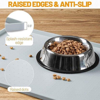 Hubulk Dog Feeding Mat,100% Waterproof Food Grade Silicone Pet Food and Water Bowl Placemat,Dishwasher, High Raised Edge to Prevent Spills,Nonslip Tray to Stop Messes on Floor（24"x16"x0.5", Mist）
