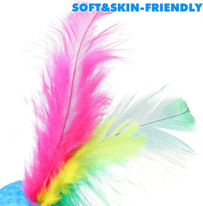 Balacoo 24 Pack Cat Golf Ball Toys with Feather: Interactive Cat Bouncy Balls - Squeaky Kitten Chase Pounce Toys for Exercise Entertainment (Random Color)