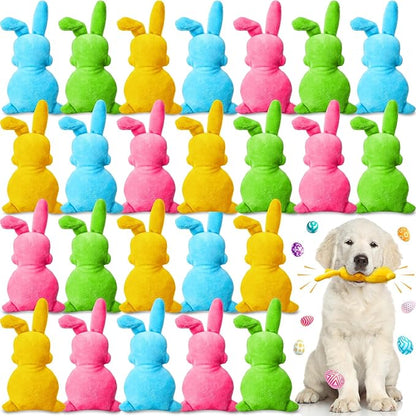 Leyndo 24 Pieces Plush Easter Bunny Dog Toys 6 Inch Pastel Colors Bunny Shaped Easter Dog Squeaky Toys for Pet Gifts Teething Chew Supplies