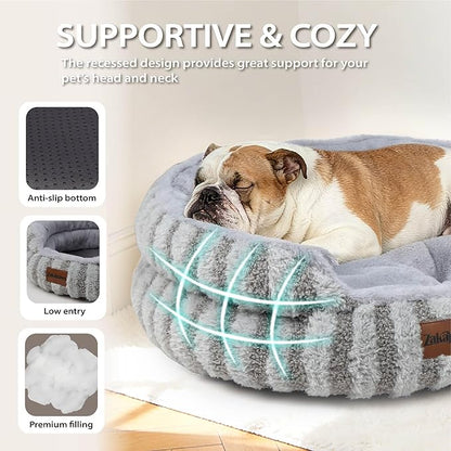 Cat Bed Puppy Bed - Washable Round Cat Beds for Indoor Cats, Soft Corduroy Fleece Pet Bed for Kitten and Samll Dog with Removable Double Sided Inner Cousion, 26", Grey