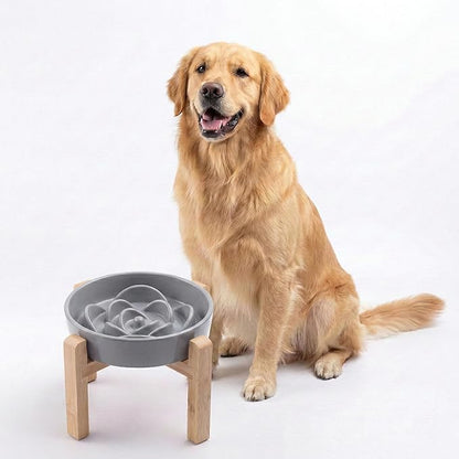 Petygooing 8.66 in Dog Bowl Ceramic Slow Feeder for Medium Large Dogs,Elevated/Raised Slow Feeding Dog Food Water Dish Heavy Weighted,Puzzle Eating Bowl Modern Maze (Gray, 8.66in)