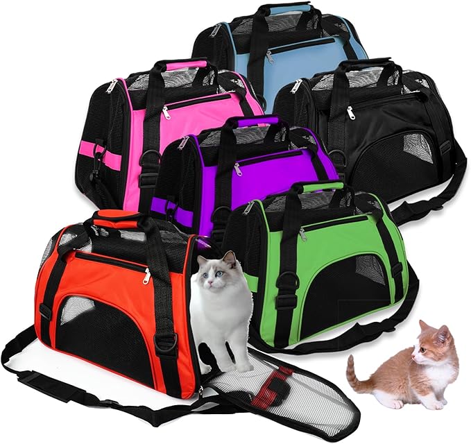 6 Pcs Cat Carrier 16.9 x 9.6 x 8.3 Inch Portable Soft-Sided Pet Carrying Bag Comfortable Foldable Bag for Small Pet Travel Under 6.6 Lbs Cat (6 Colors)