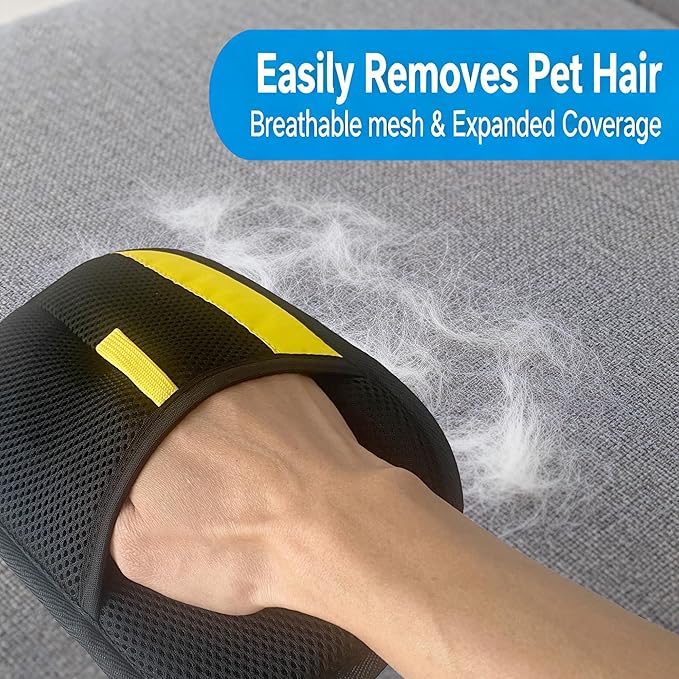 Pet Hair Removal Glove for Dogs & Cats, Reusable Magic Brush Electrostatic Pet Hair Remover Tool for Couch, Carpet, Clothes, Newly Upgraded (Black-Yellow Medium 2-Pack)