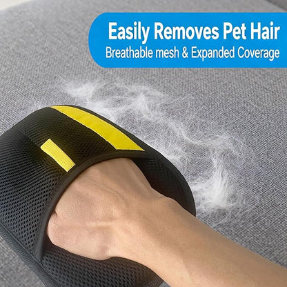 Pet Hair Removal Glove for Dogs & Cats, Reusable Magic Brush Electrostatic Pet Hair Remover Tool for Couch, Carpet, Clothes, Newly Upgraded (Black-Yellow Medium 2-Pack)