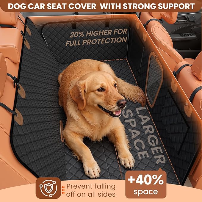 A-Pce Dog Car Seat Cover for Back Seat, Hard Bottom Back Seat Extender for Dogs, Back Seat Pet Cover for Dogs - Supports 400lbs, Waterproof Heavy Duty Scratch Dog Hammock for Car SUV and Small Truck