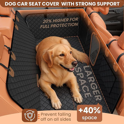 A-Pce Dog Car Seat Cover for Back Seat, Hard Bottom Back Seat Extender for Dogs, Back Seat Pet Cover for Dogs - Supports 400lbs, Waterproof Heavy Duty Scratch Dog Hammock for Car SUV and Small Truck