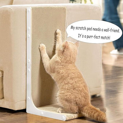 Cardboard Cat Scratcher, 23" L-Shaped Scratch Pad, Vertical Wall-Leaning Scratching Board to Protect Furniture for Indoor Cats, White