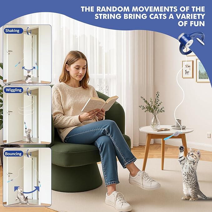 Interactive Cat Toys for Indoor Cats, Automatic Electric Flying Bird Feather Wand Toy, Rechargeable Electric Exercise Feather Toy for Bored Kittens and Adult Cats, Dark Blue