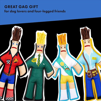 Dammit Doll Squeaky Dog Chew Toy - The Pizza Guy - Funny Doorstep Intruders for Pets Who Protect The Yard - Durable Ballistic Nylon Piping, Soft & Barkably Satisfying