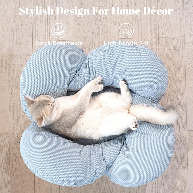 CHEERHOME PETS Elevated Cat Bed Wooden with Cushion Fluffy Pet Couch Sofa for Indoor Cats Raised Kitty Lounge Chair Suitable for Puppy, Cat Furniture(Light Blue)