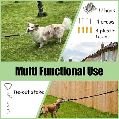 Outdoor Dog Toy Tether with Rope Tug of War, Interactive Exercise Dog Play Tether Pole in Ground Ball Rope Pull Bungee Toy for Small Medium Large Dogs