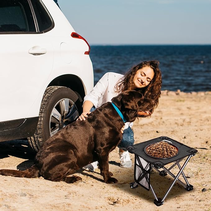 KingCamp 35oz Raised Dog Bowl, Elevated Portable Collapsible Food Bowls Stand with Non-Slip Foot & Ground Stakes for Large Medium Sized Breed Dogs