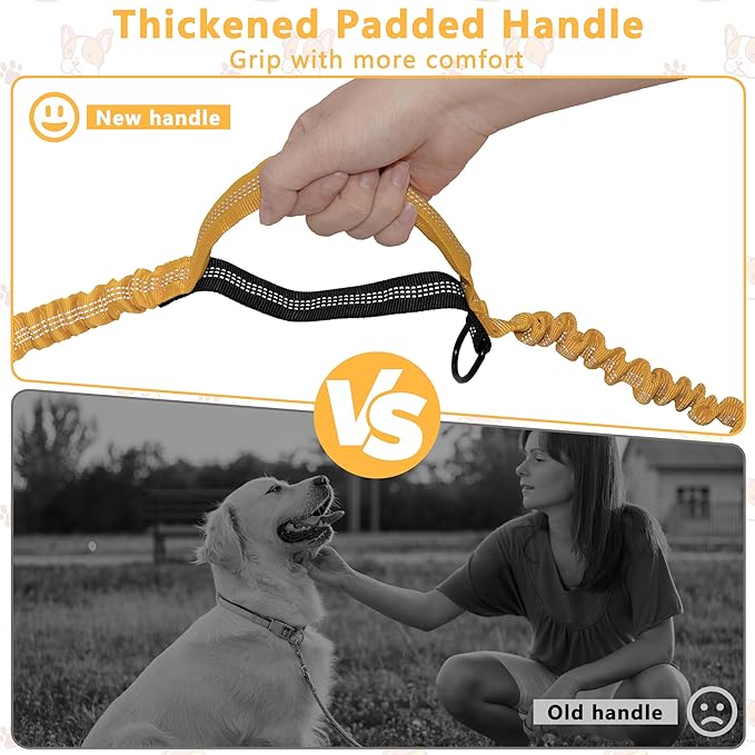 Hands Free Dog Leash with Zipper Pouch, Running Waist Leash for Dog Walking, Adjustable Waist Belt for Large Dogs, Reflective Bungee Design with Two Handle for Hiking, Training, Neon Green