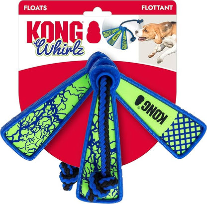 KONG Whirlz Dog Fetch Toy – Durable Squeak-Free Rope & Throw Combo, Unpredictable Bounce, Floats in Water, All-Season Outdoor Play (Rope)