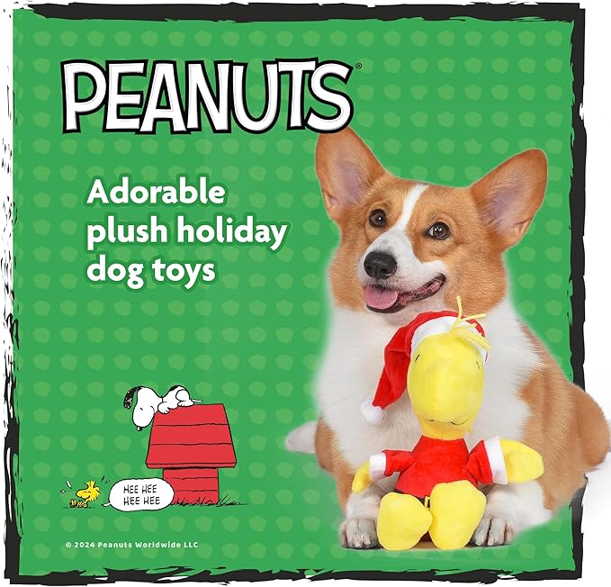 Peanuts for Pets 9" Holiday Woodstock Santa Plush Dog Toy with Squeaker | Yellow and Red Charlie Brown Plush Dog Toy | Medium Squeaky Dog Toys- Cute and Soft Stuffed Dog Toys for All Dogs Toy Bin