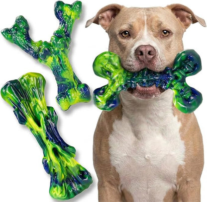 3-Pack Indestructible Dog Chew Toys for Aggressive Chewers, Peanut Butter Nylon Bones for Medium Large Dogs (25-90 lbs), Dental Chews for Boredom & Anxiety (Lucky Green)