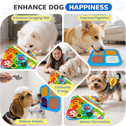 Dog Snuffle Mat and Lick Mat Set, Interactive Dog Enrichment Puzzle Toys for Puppy Small Breed Dogs Cats Rabbits, Cognitive Sniff Foraging Mats for Slow Feeding Treat Game Mental Stimulation