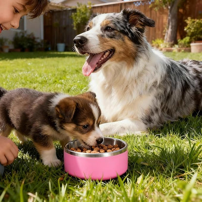 Dog Bowl, Stainless Steel Dog Bowls for Food and Water, Metal Pet Feeding Bowl with Insulated Non-Slip Quiet Bottom, Easy to Clean, Dishwasher Safe, 32oz,4 Cup | Pink