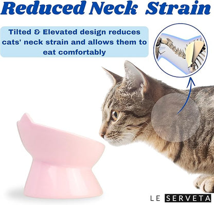 Macarons Series Ceramic Slow Feeder Cat Bowl, Raised Puzzle Feeder, Anti Vomiting Cat Slow Feeding, Elevated Food Bowl, Whisker Friendly Pet Bowl with Cute Ear Design (Pink)