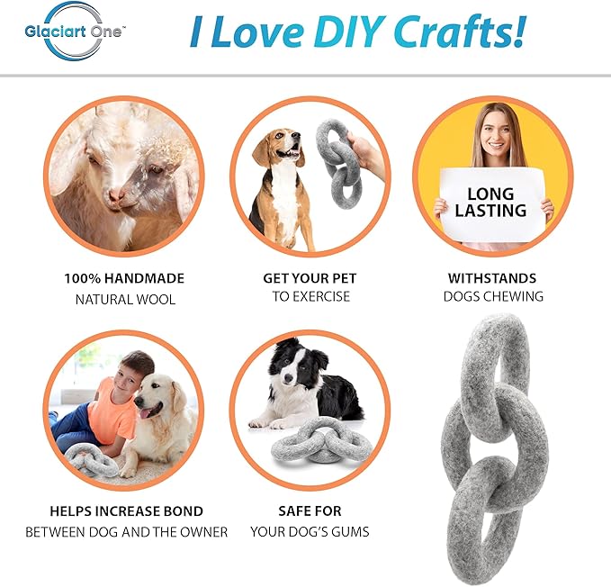 Glaciart One Felted Wool Dog Chew Rings | Durable Dog Chew Toy, Puppy Chew Toys for Teething & Dog Teeth Cleaning | Pet Toys Fetch Games & for Anxiety/Boredom | Great for Small, Medium or Large Dogs