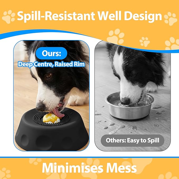 Homgaty Dog Licking Bowl with Rolling Ball - Slow Feeder Dog Lick Bowls for Yogurt Liquid Treat, Anti-Slip Entertained Bone Broth Dog Lick Toy for Large Medium Small Pet Breeds Dietary (Balck)