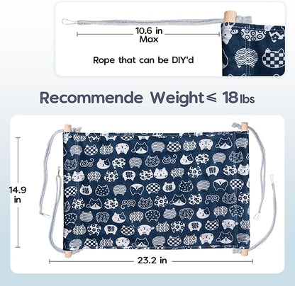 Reversible Cat Hanging Hammock 2 Pieces Soft Pet Cage Hammock with Adjustable Straps and Metal Hooks Double Sided Hanging Bed for Small Rabbits Ferret Cat