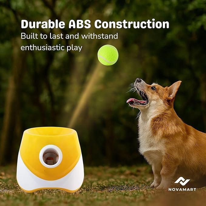 Dog Ball Launcher – Automatic Dog Ball Thrower for Small and Medium Dogs, Interactive Pet Toy with 6 Mini Tennis Balls & Adjustable Launch Distance, Indoor & Outdoor Play