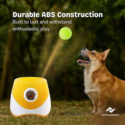 Dog Ball Launcher – Automatic Dog Ball Thrower for Small and Medium Dogs, Interactive Pet Toy with 6 Mini Tennis Balls & Adjustable Launch Distance, Indoor & Outdoor Play