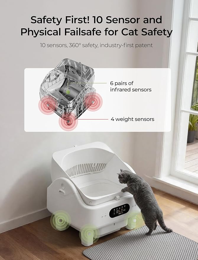 Automatic Self Cleaning Cat Litter Box, Smart Toilet App Control, 360° Dual Safety with 10 Sensors, Auto Leveling 72L Large Litter Box for Multiple Cats, 3 Odor Control, 2.4G&5G WiFi, 6" LED Display