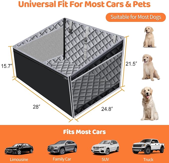 URPOWER Hard Bottom Dog Car Seat for Large Medium Dogs, Dog Back Seat Extender with 3-Sided Hard Boards, Waterproof Pet Backseat Cover Dogs Hammock for Large Cars, Trucks and SUVs, Holds up to 200 lbs